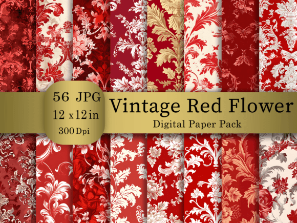 3d Red Flower Digital Paper Bundle