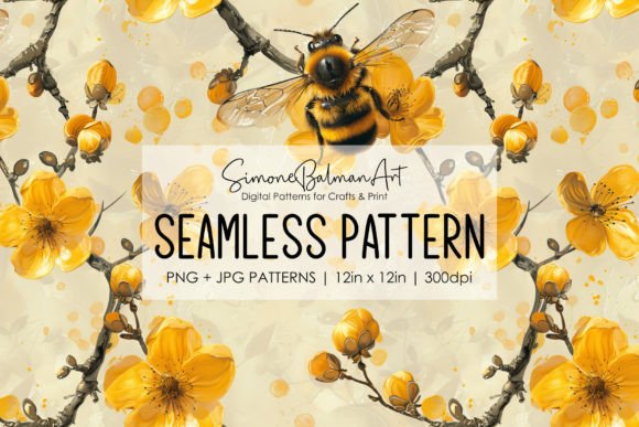 Bringing Nature to Life with Bees and Flowers Seamless Pattern 16
