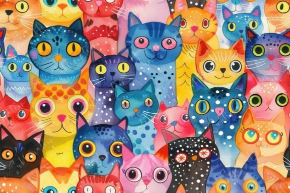 Colorful Cat Collage Seamless Pattern