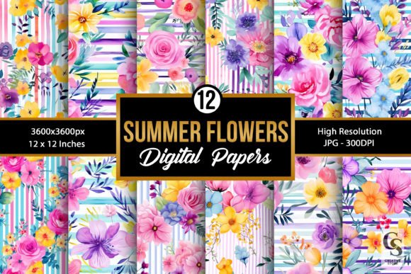 Elevating Creative Workflows: The Strategic Value of Summer Watercolor Flower Stripes Pattern in Modern Design