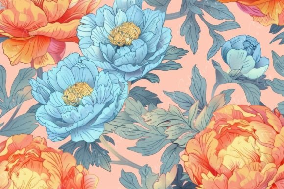 Floral Fantasy: Elevating Your Projects with Vibrant Blue and Orange Artwork