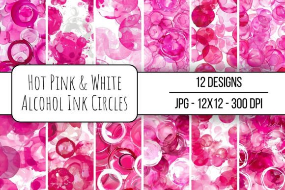 Hot Pink White Alcohol Ink Circles: Creative Digital Patterns