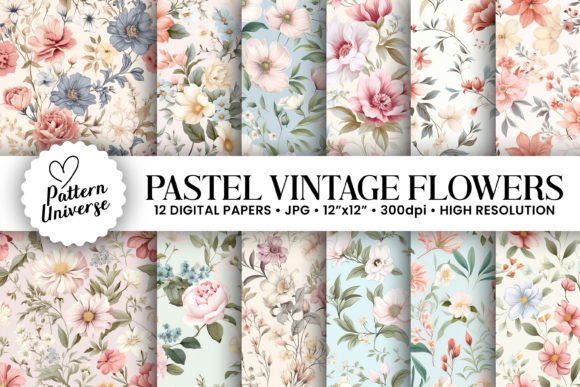 Pastel Vintage Flowers Digital Papers