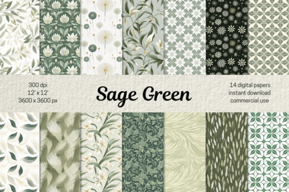 Sage Green Minimalist Botanical Papers