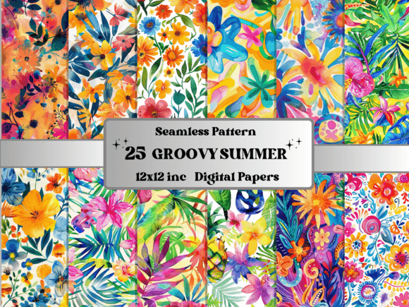 Seamless Groovy Retro Summer Pattern Collection