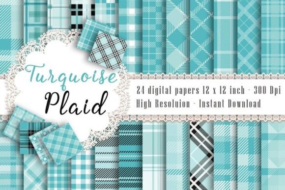 Turquoise Plaid Digital Papers for Modern Design